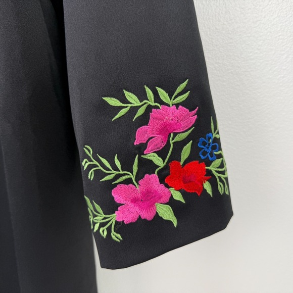 Vintage Nygard Petites Embroidered Satin Jacket Black Floral 16P Festival Boho - Picture 7 of 14